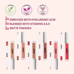 Private Label No Logo Waterproof Plumping Lip Liner & Matte Lip Gloss Set, Non-Transfer Fade-Resistant Precise Lip Contour Makeup