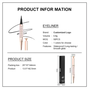 Private Label No Logo Waterproof Black Liquid Eyeliner Pen, Quick Dry Smudge Resistant Highly Pigmented Eye Makeup