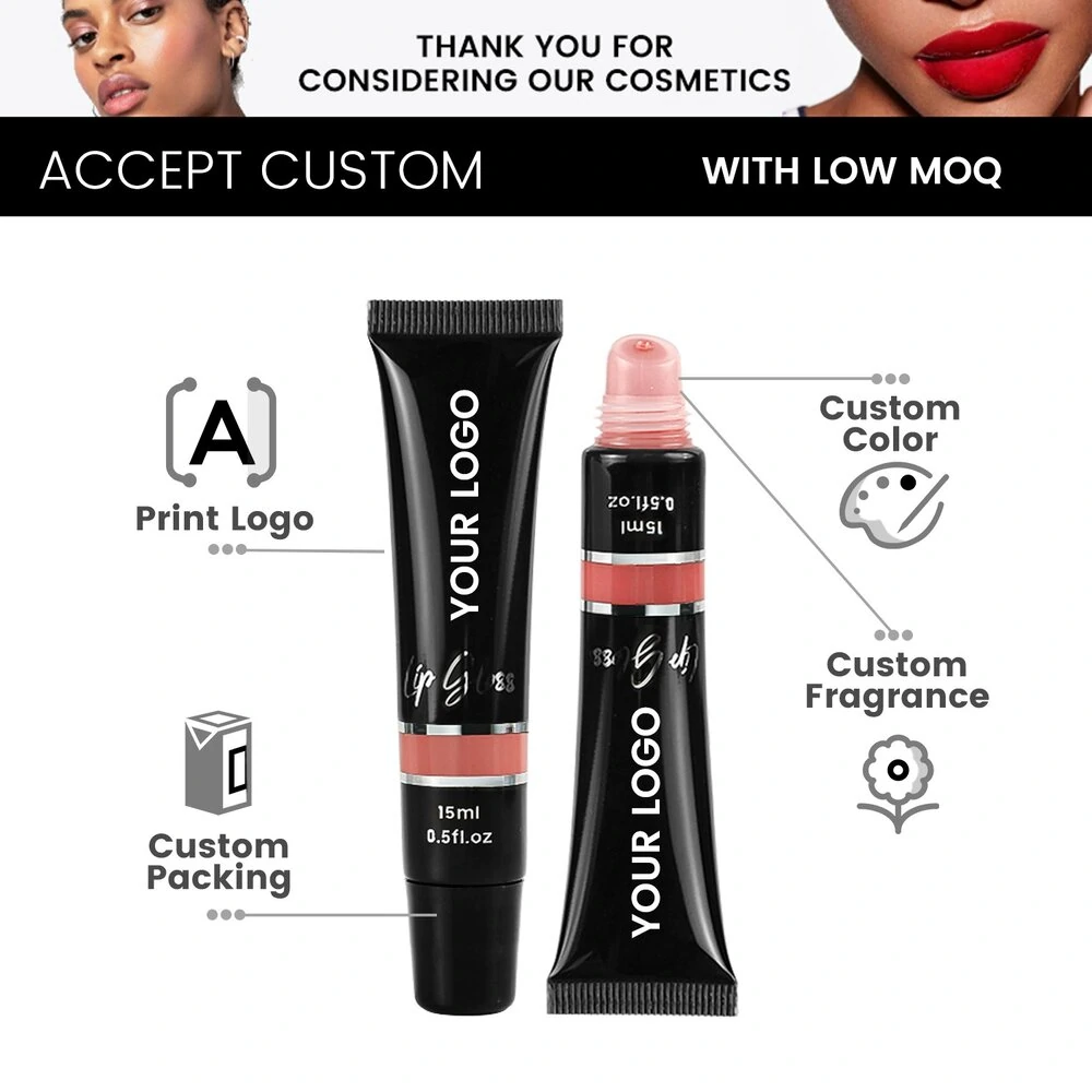 Private Label No Logo Squeeze Tube Hydrating Long Wear Liquid Lip Gloss, Plumping Non Transfer Cup Proof Daily Lip Makeup