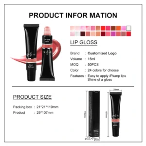 Private Label No Logo Squeeze Tube Hydrating Long Wear Liquid Lip Gloss, Plumping Non Transfer Cup Proof Daily Lip Makeup