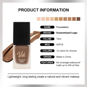 Private Label No Logo Square Tube Hydrating Lightweight Liquid Foundation, Natural Long Wear Full Coverage Concealing Base Makeup