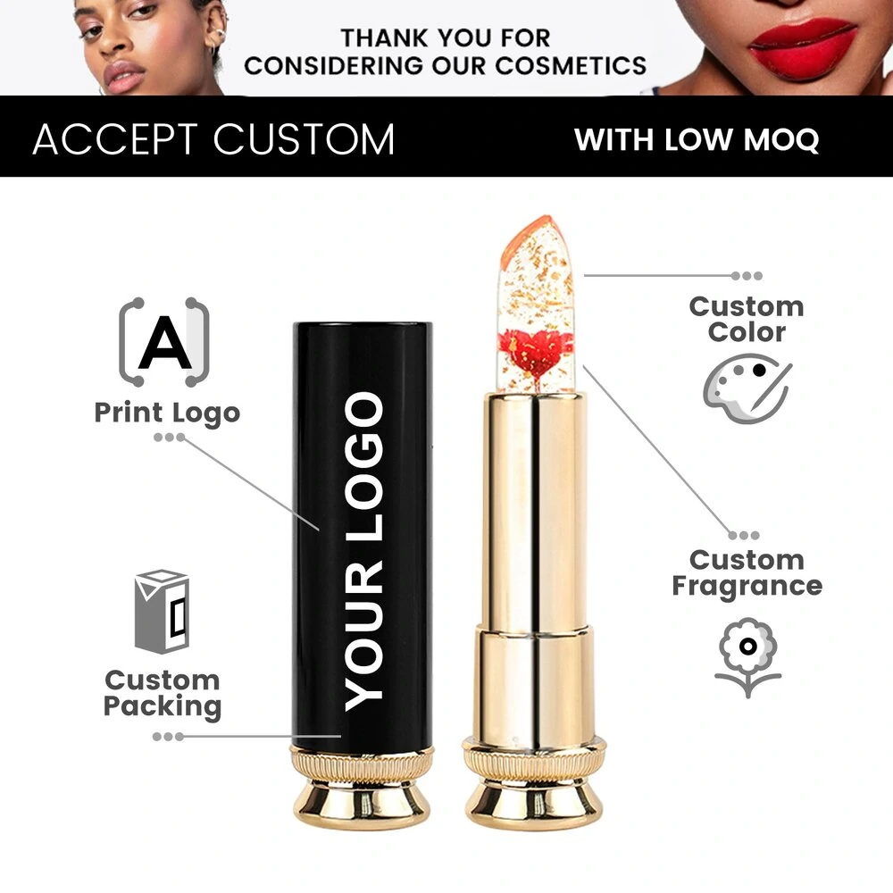 Private Label No Logo Clear Temperature Activated Flower Lipstick, Hydrating Natural Skin Tone Lip Balm