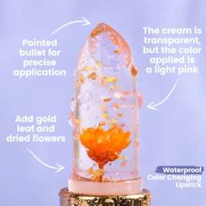 Private Label No Logo Clear Temperature Activated Flower Lipstick, Hydrating Natural Skin Tone Lip Balm