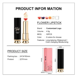 Private Label No Logo Clear Temperature Activated Flower Lipstick, Hydrating Natural Skin Tone Lip Balm