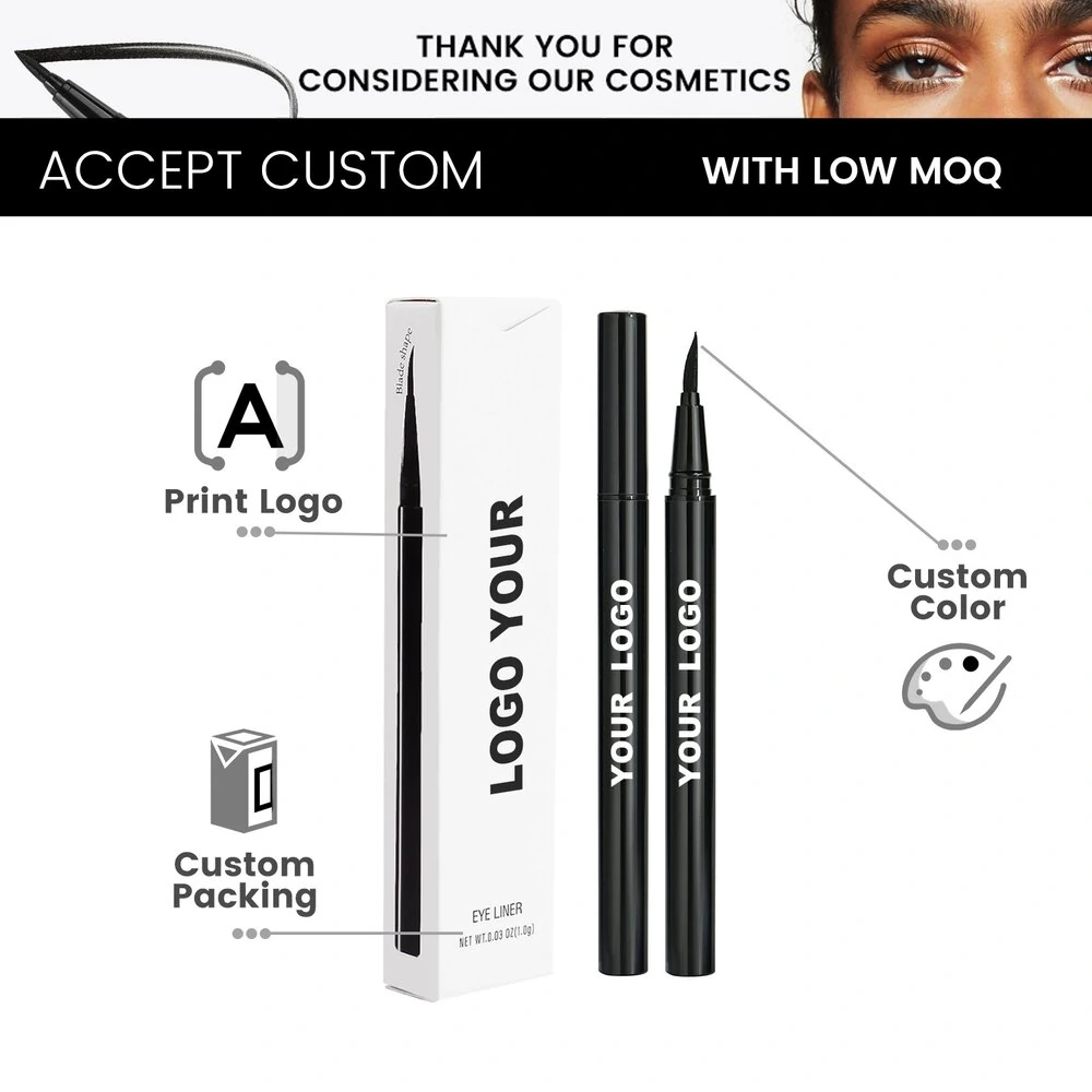 Private Label No Logo Ultra Fine Tip Quick Dry Waterproof Black Liquid Eyeliner, Smudge Resistant Long Lasting Eye Makeup