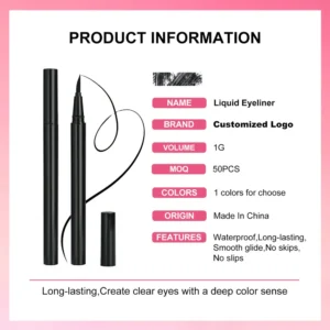 Private Label No Logo Ultra Fine Tip Quick Dry Waterproof Black Liquid Eyeliner, Smudge Resistant Long Lasting Eye Makeup