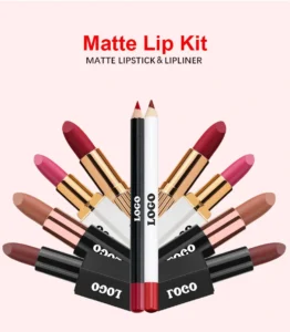 Private Label No Logo Waterproof Velvet Matte Non-Transfer Lipstick & Lip Liner Set, Cup Proof Fade Resistant Long Wear Lip Cosmetic