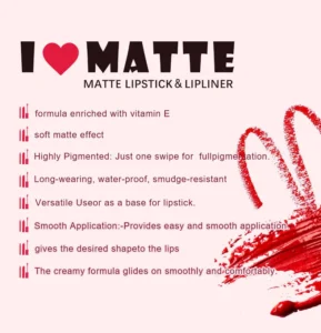 Private Label No Logo Waterproof Velvet Matte Non-Transfer Lipstick & Lip Liner Set, Cup Proof Fade Resistant Long Wear Lip Cosmetic