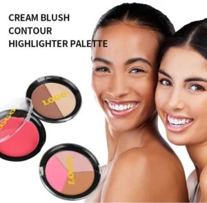 Private Label No Logo Waterproof Matte All-in-One Contour Highlight Cream Palette, Nose Shadow Facial Brightening 3D Sculpting Makeup