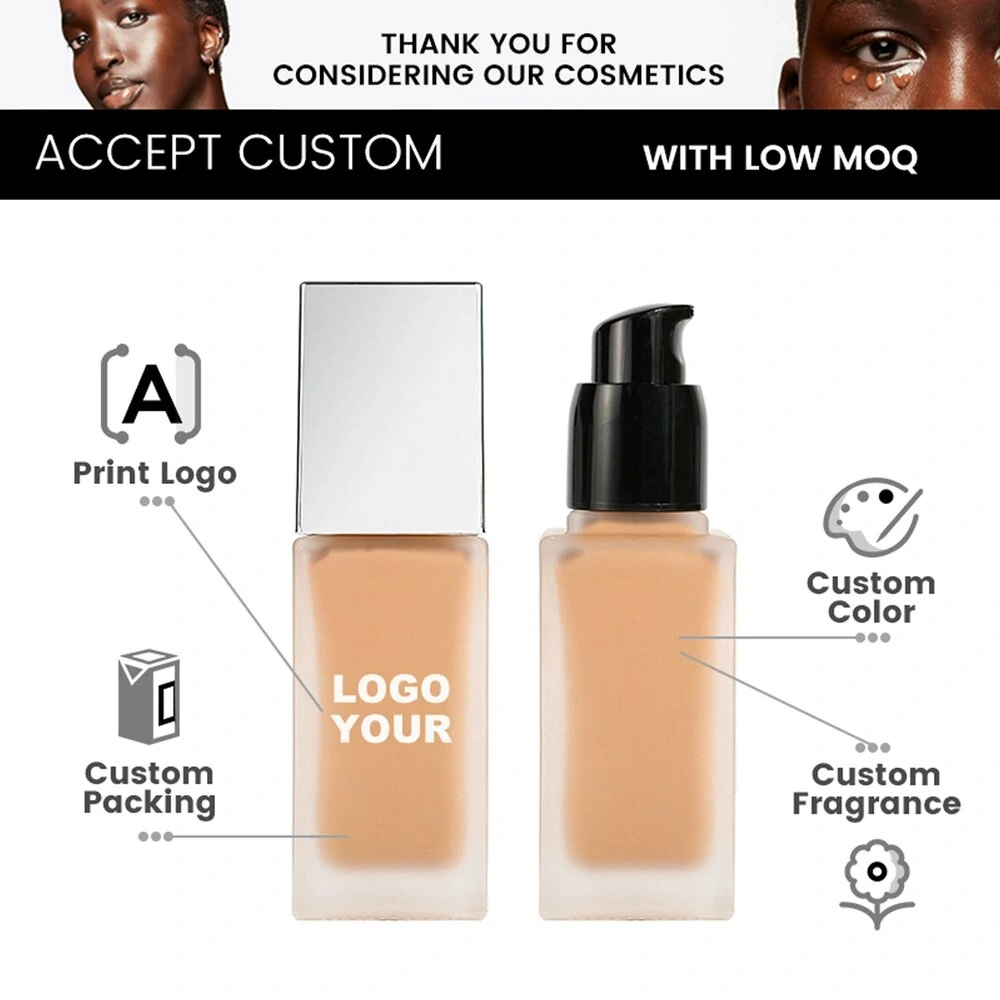 Private Label No Logo Waterproof Oil Control Liquid Foundation, Natural Brightening Full Coverage Long Wear Base Makeup
