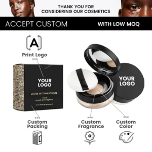 Private Label No Logo Waterproof Oil Control Loose Setting Powder, Concealing Transfer Resistant Long Lasting Facial Finishing Makeup
