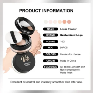 Private Label No Logo Waterproof Oil Control Loose Setting Powder, Concealing Transfer Resistant Long Lasting Facial Finishing Makeup