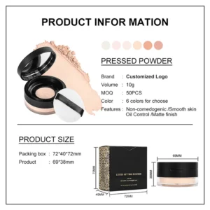 Private Label No Logo Waterproof Oil Control Loose Setting Powder, Concealing Transfer Resistant Long Lasting Facial Finishing Makeup