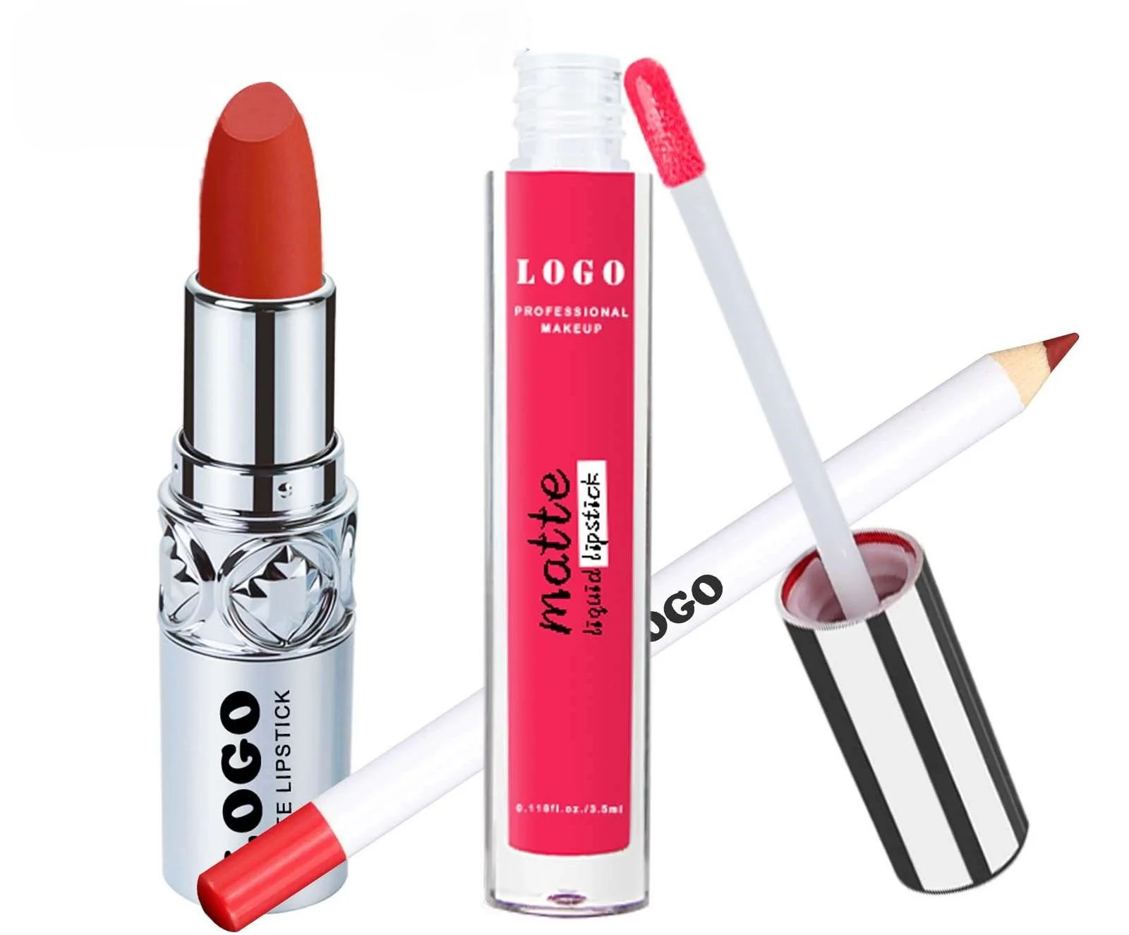 Premium Matte Non-transfer Lipstick 3 Pcs Lip Makeup Kit with Lip Gloss & Lip Liner