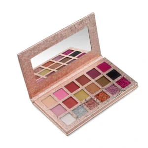 Premium Rose Gold 18 Shades Grid Eyeshadow Palette, Matte Shimmer Glitter Highly Pigmented Long Wear Eye Cosmetics