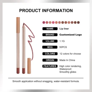 Private Label No Logo 12 Shades Matte Waterproof Wooden Lip Liner, Long Lasting Fade Resistant Lipstick Pencil Lip Makeup