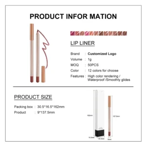 Private Label No Logo 12 Shades Matte Waterproof Wooden Lip Liner, Long Lasting Fade Resistant Lipstick Pencil Lip Makeup