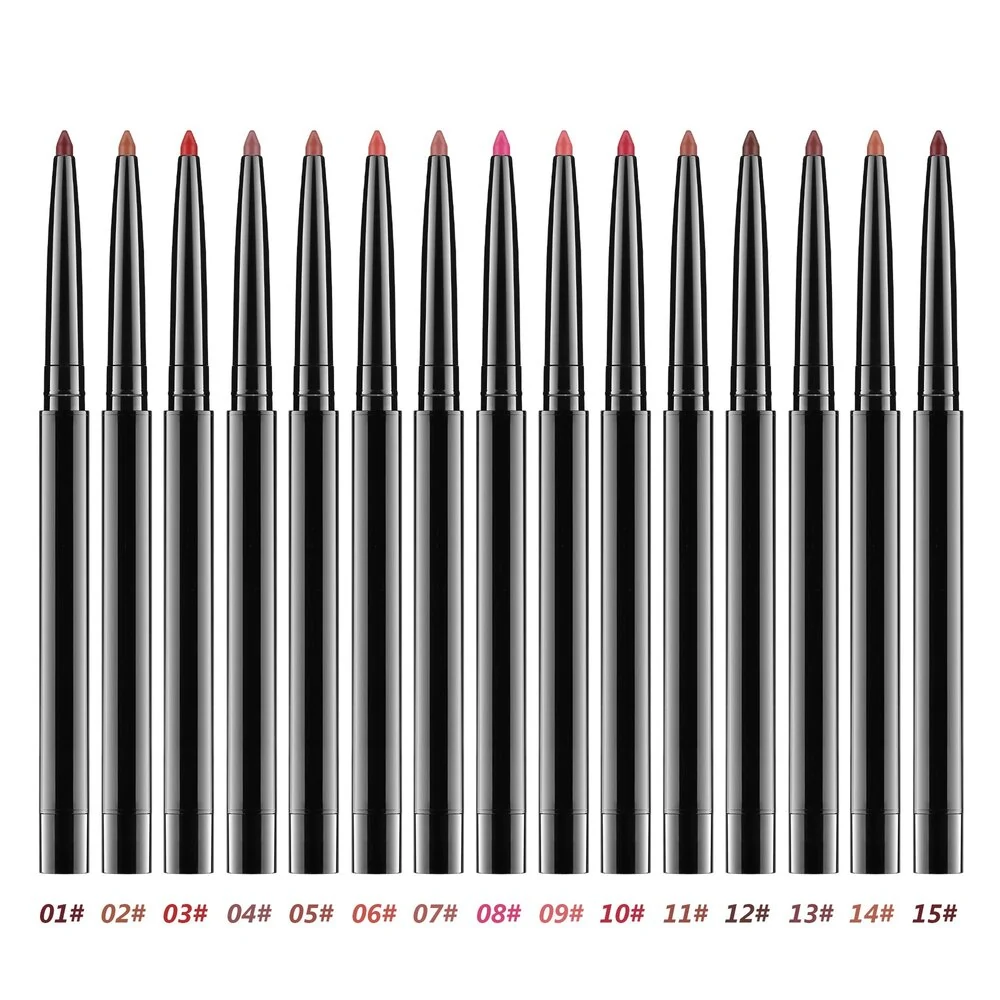 Private Label No Logo 15 Shades Matte Lip Liner Pencil, Waterproof High Pigment Lip Contouring Makeup Pencil for Wholesale