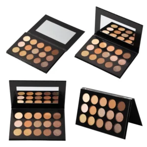 Private Label No Logo New 15 Shades Eyeshadow Palette, Black Leather Case Matte & Shimmer Nude Color Eye Makeup Cosmetics