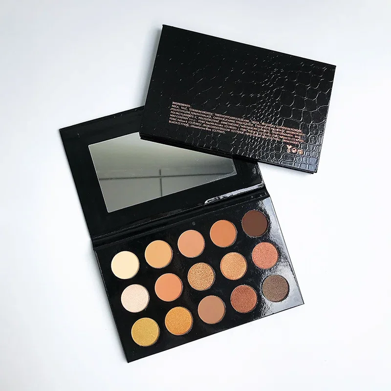 Private Label No Logo New 15 Shades Eyeshadow Palette, Black Leather Case Matte & Shimmer Nude Color Eye Makeup Cosmetics