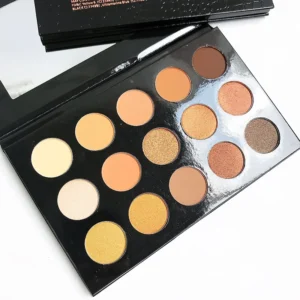 Private Label No Logo New 15 Shades Eyeshadow Palette, Black Leather Case Matte & Shimmer Nude Color Eye Makeup Cosmetics