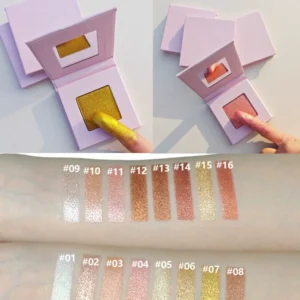 Private Label No Logo 16 Shades Square Highlighter Palette, Fine Glitter Brightening Contour Face Highlighter Powder