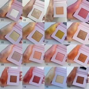 Private Label No Logo 16 Shades Square Highlighter Palette, Fine Glitter Brightening Contour Face Highlighter Powder