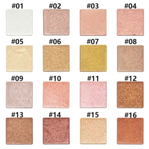Private Label No Logo 16 Shades Square Highlighter Palette, Fine Glitter Brightening Contour Face Highlighter Powder