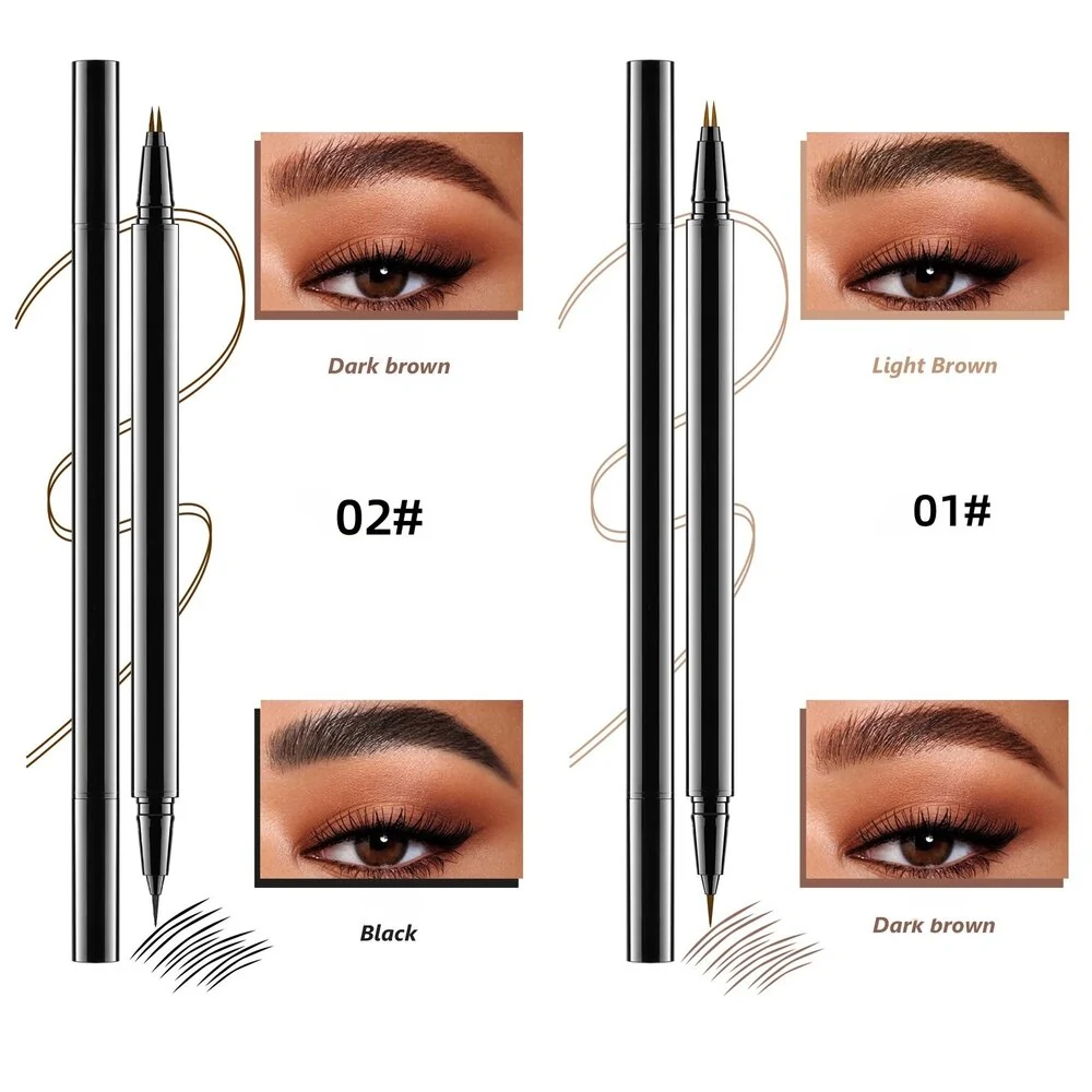 Private Label No Logo Ultra Fine 2 Fork Tip Liquid Eyebrow Pen, Waterproof Sweat Proof Smudge Resistant Natural Wild Brow Makeup for Wholesale