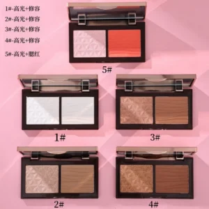 Private Label No Logo 2 Color Contour Pressed Powder, All-in-One Setting Powder with Highlight & Shade for Face Side Shadow Sculpting