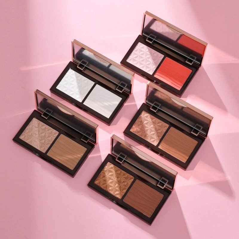 Private Label No Logo 2 Color Contour Pressed Powder, All-in-One Setting Powder with Highlight & Shade for Face Side Shadow Sculpting