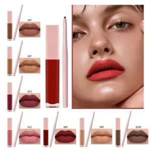 Private Label No Logo 2 In 1 Lip Cosmetic Kit, Waterproof Non-transfer Lip Gloss & Lip Liner Combo Set