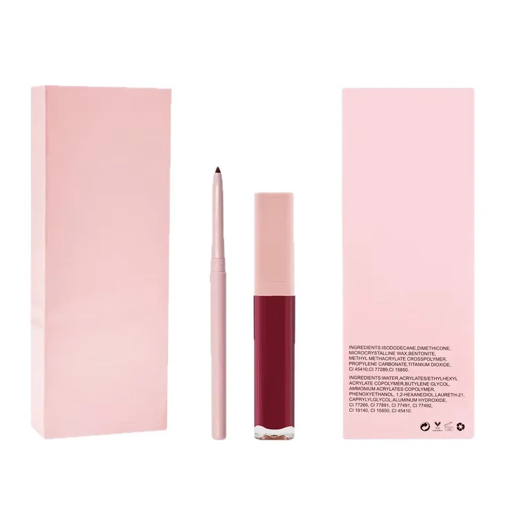 Private Label No Logo 2 In 1 Lip Cosmetic Kit, Waterproof Non-transfer Lip Gloss & Lip Liner Combo Set