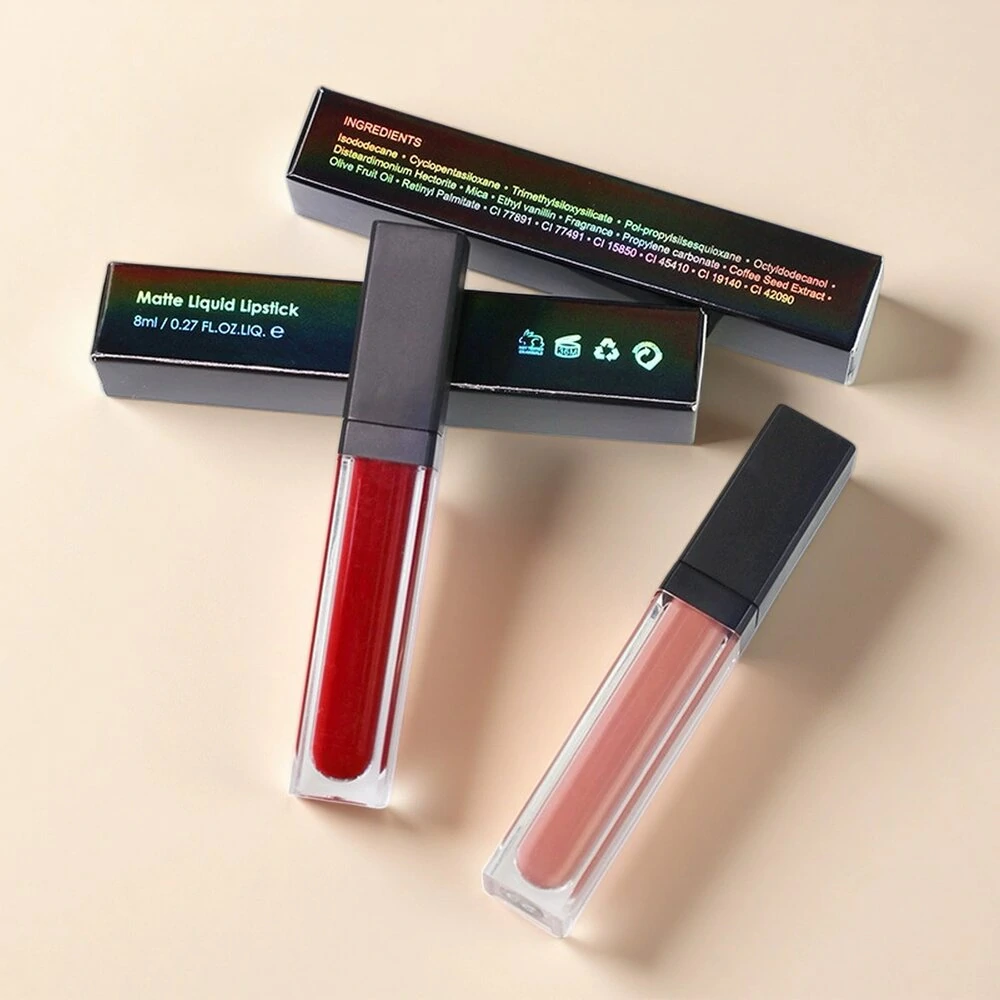 Private Label No Logo 33 Shades Matte Square Tube Liquid Lipstick, Non Transfer Long Lasting Cup Proof Lip Gloss