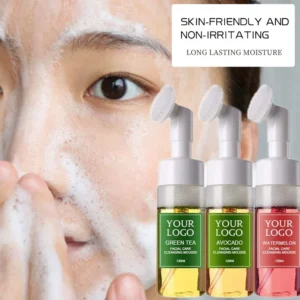 Private Label No Logo Avocado Rose Green Tea Cleansing Mousse, Deep Cleansing Refreshing Foam Cleanser for Men and Women