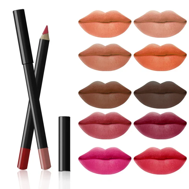 Private Label No Logo 20 Shades Black Barrel Matte Lip Liner, Waterproof Easy Pigment Long Lasting Lipstick Pencil
