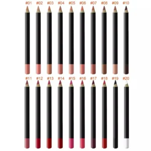 Private Label No Logo 20 Shades Black Barrel Matte Lip Liner, Waterproof Easy Pigment Long Lasting Lipstick Pencil