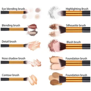 10Pcs Private Label No Logo Black Gold Soft Makeup Brush Set, Multi-purpose Cosmetic Brushes for Foundation Eyeshadow Blush Daily Beauty Tools
