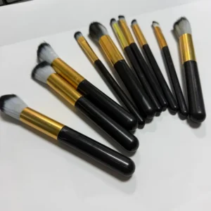 10Pcs Private Label No Logo Black Gold Soft Makeup Brush Set, Multi-purpose Cosmetic Brushes for Foundation Eyeshadow Blush Daily Beauty Tools