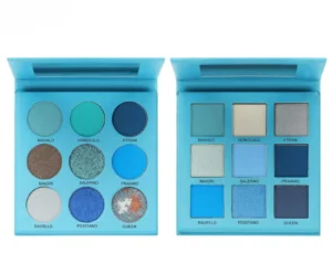 Private Label No Logo Blue Earth Tone Matte Fine Glitter Eyeshadow Palette Highly Pigment Eye Makeup