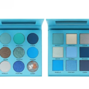 Private Label No Logo Blue Earth Tone Matte Fine Glitter Eyeshadow Palette Highly Pigment Eye Makeup