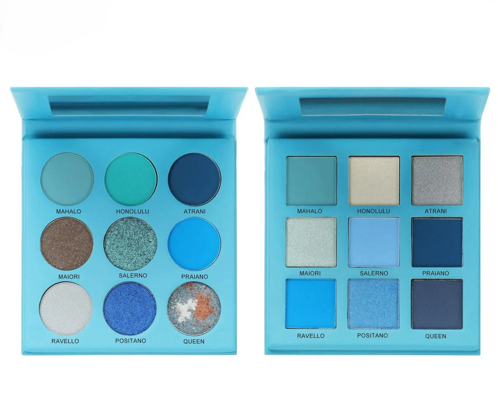 Private Label No Logo Blue Earth Tone Matte Fine Glitter Eyeshadow Palette Highly Pigment Eye Makeup