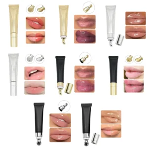 Private Label No Logo 20g Color Changing Plumping Lip Oil, Squeeze Tube with Zinc Alloy Massage Tip for Dudu Lips