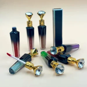 Private Label No Logo Premium Diamond Tip Lip Gloss, Shimmer Glossy Gradient Tube Hydrating Lip Oil