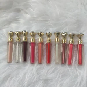 Private Label No Logo Premium Diamond Tip Lip Gloss, Shimmer Glossy Gradient Tube Hydrating Lip Oil
