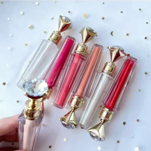 Private Label No Logo Premium Diamond Tip Lip Gloss, Shimmer Glossy Gradient Tube Hydrating Lip Oil