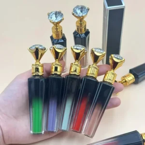 Private Label No Logo Premium Diamond Tip Lip Gloss, Shimmer Glossy Gradient Tube Hydrating Lip Oil