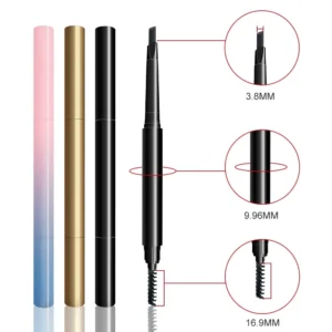 Private Label No Logo Gradient Gold & Black Auto Brow Pencil, Dual-ended Angled Brow Pencil with Brush Waterproof Long Lasting