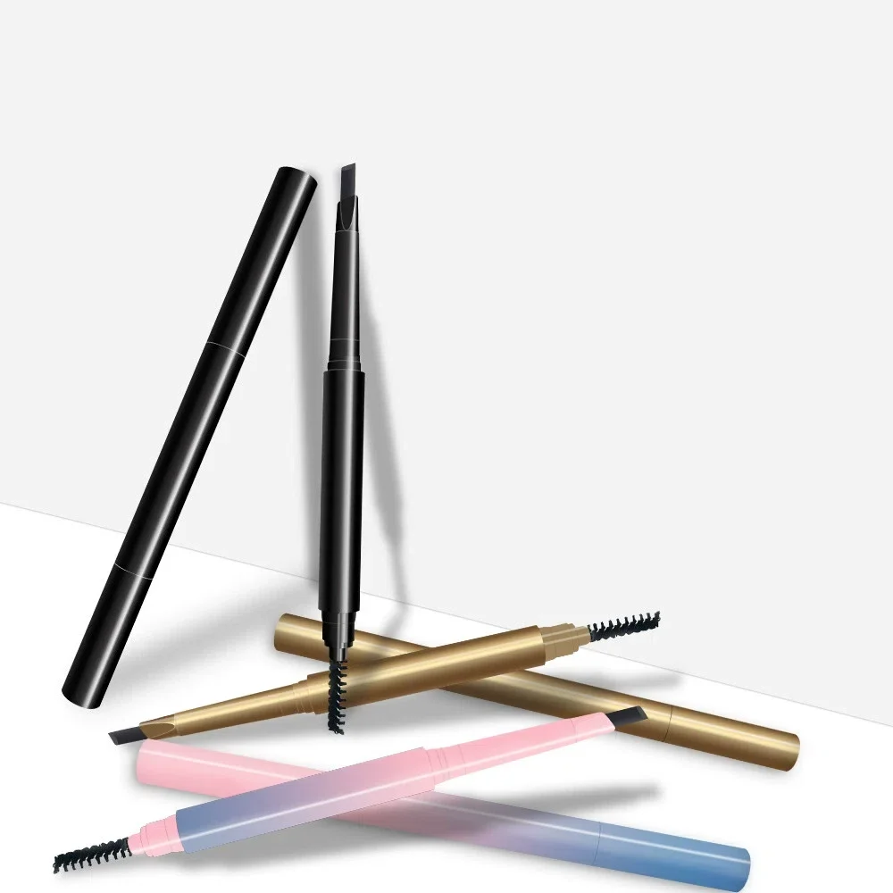 Private Label No Logo Gradient Gold & Black Auto Brow Pencil, Dual-ended Angled Brow Pencil with Brush Waterproof Long Lasting