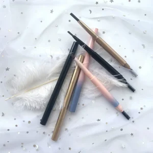 Private Label No Logo Gradient Gold & Black Auto Brow Pencil, Dual-ended Angled Brow Pencil with Brush Waterproof Long Lasting
